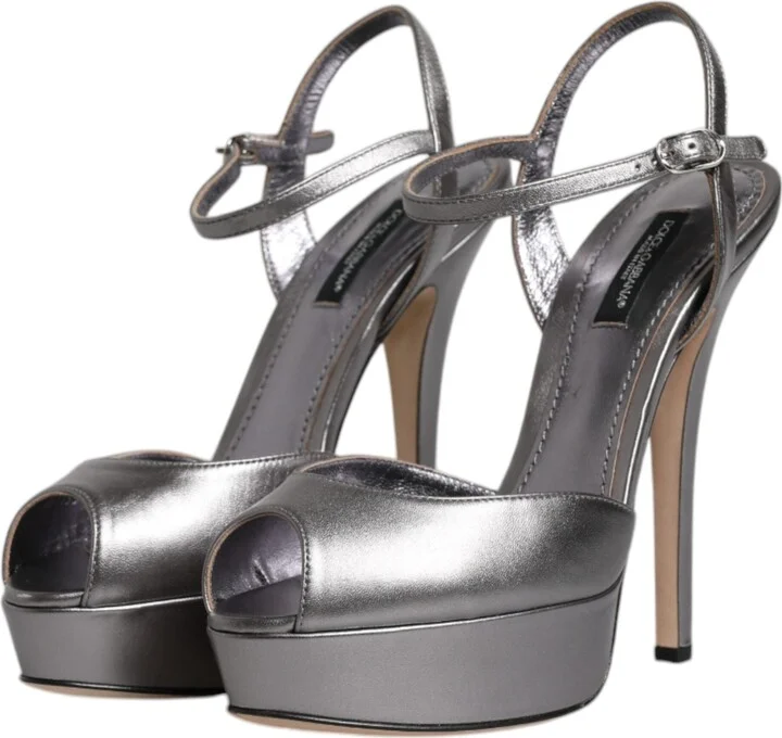 Silver Leather Platform Heels Sandals Women's Shoes (Pre-Owned) - Image 4