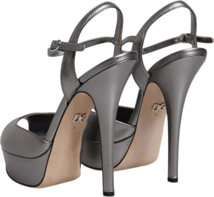 Silver Leather Platform Heels Sandals Women's Shoes (Pre-Owned) - Image 5