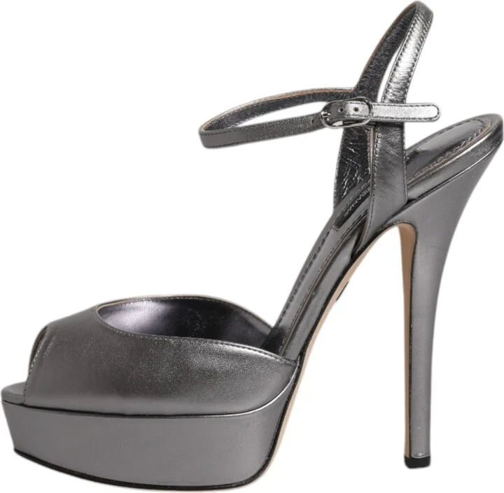 Silver Leather Platform Heels Sandals Women's Shoes (Pre-Owned) - Image 6