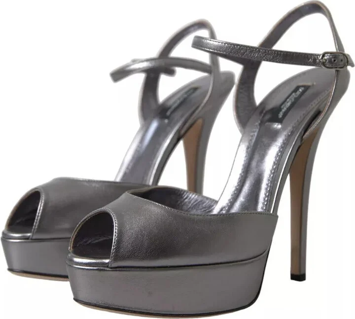 Silver Leather Platform Heels Sandals Women's Shoes (Pre-Owned) - Image 2