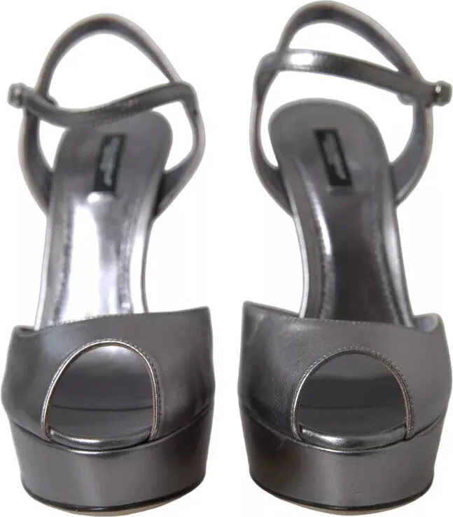 Silver Leather Platform Heels Sandals Women's Shoes (Pre-Owned) - Image 3