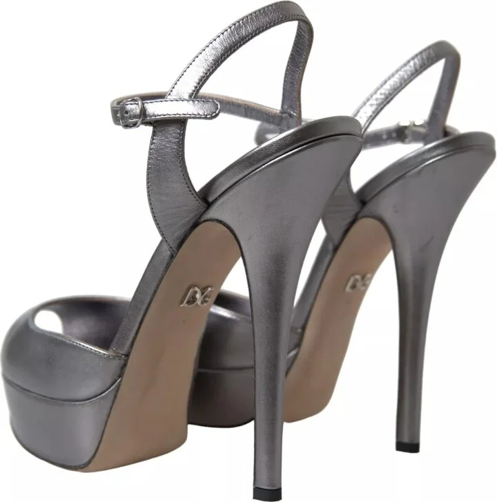 Silver Leather Platform Heels Sandals Women's Shoes (Pre-Owned) - Image 4