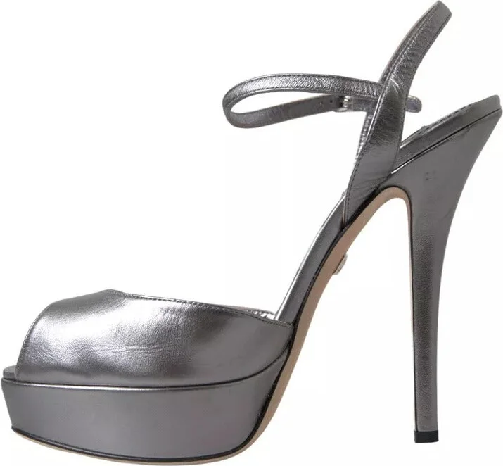 Silver Leather Platform Heels Sandals Women's Shoes (Pre-Owned) - Image 5