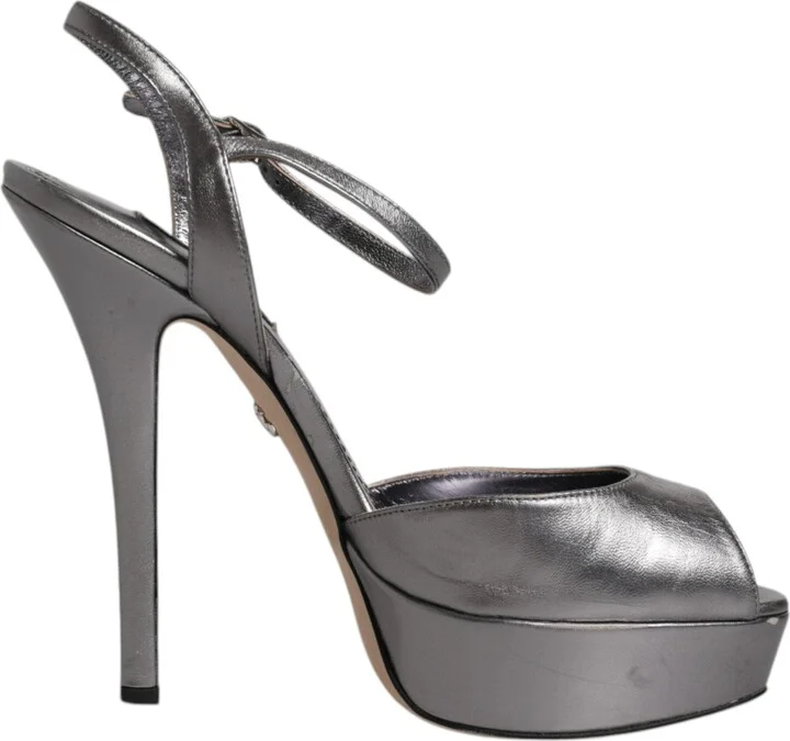 Silver Leather Platform Heels Sandals Women's Shoes (Pre-Owned)