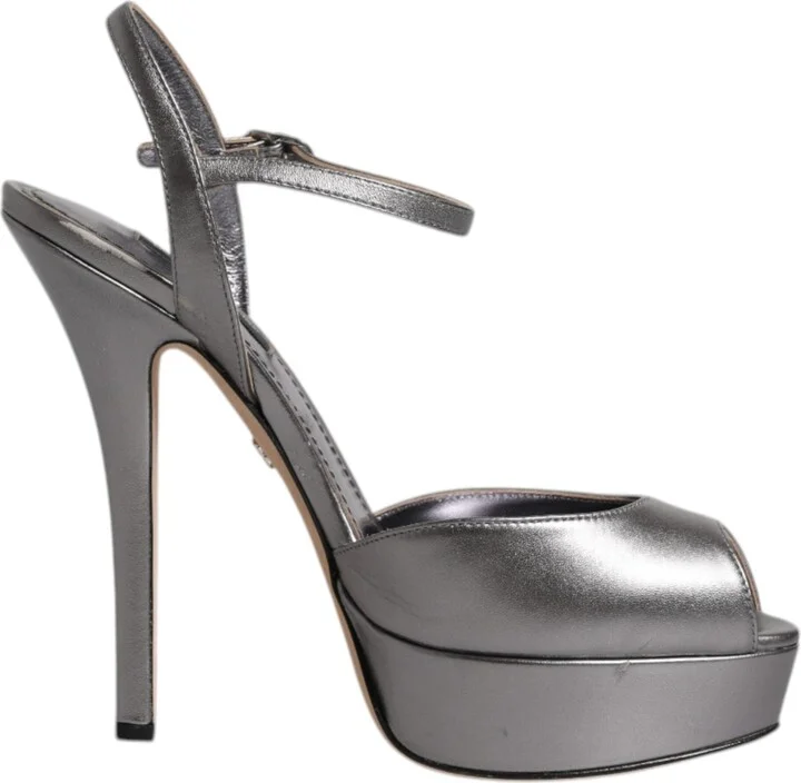 Silver Leather Platform Heels Sandals Women's Shoes (Pre-Owned)