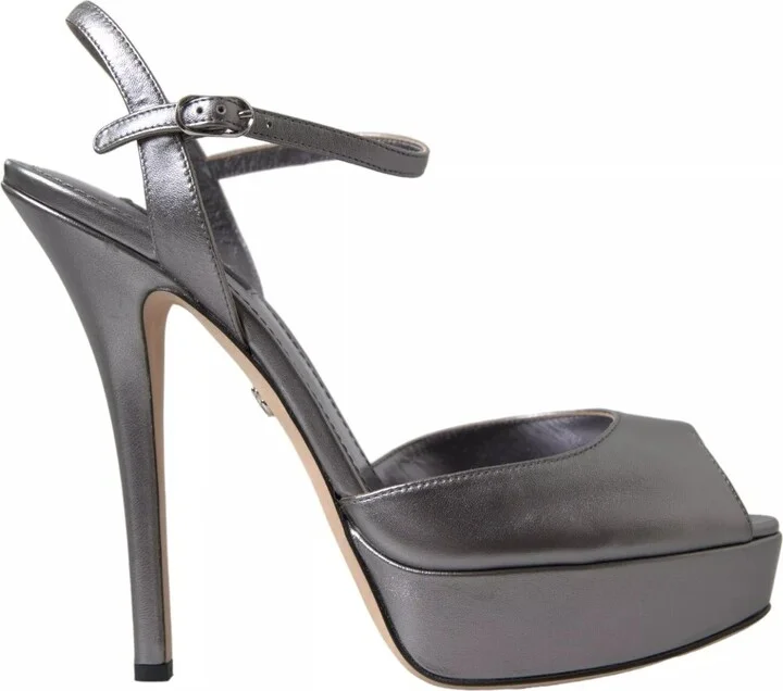 Silver Leather Platform Heels Sandals Women's Shoes (Pre-Owned)