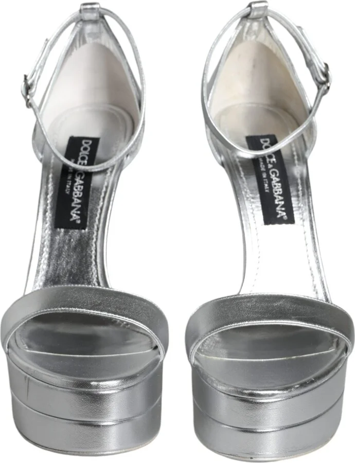 Silver Leather Platform Keira Sandals Women's Shoes (Pre-Owned) - Image 2