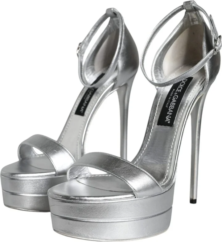 Silver Leather Platform Keira Sandals Women's Shoes (Pre-Owned) - Image 3