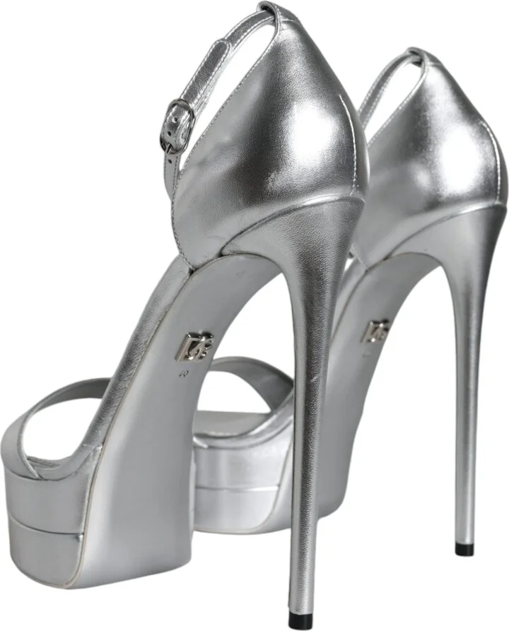 Silver Leather Platform Keira Sandals Women's Shoes (Pre-Owned) - Image 4