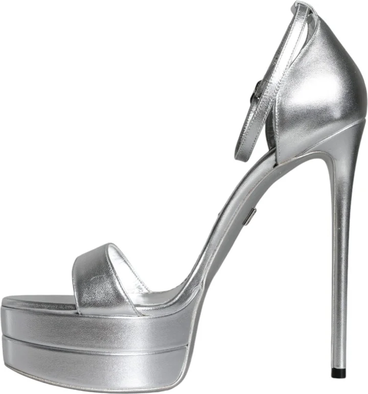 Silver Leather Platform Keira Sandals Women's Shoes (Pre-Owned) - Image 5