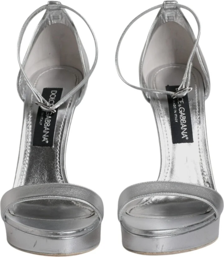 Silver Leather Platform Keira Sandals Women's Shoes (Pre-Owned) - Image 2