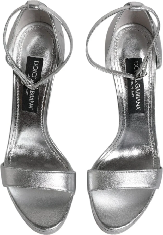 Silver Leather Platform Keira Sandals Women's Shoes (Pre-Owned) - Image 3
