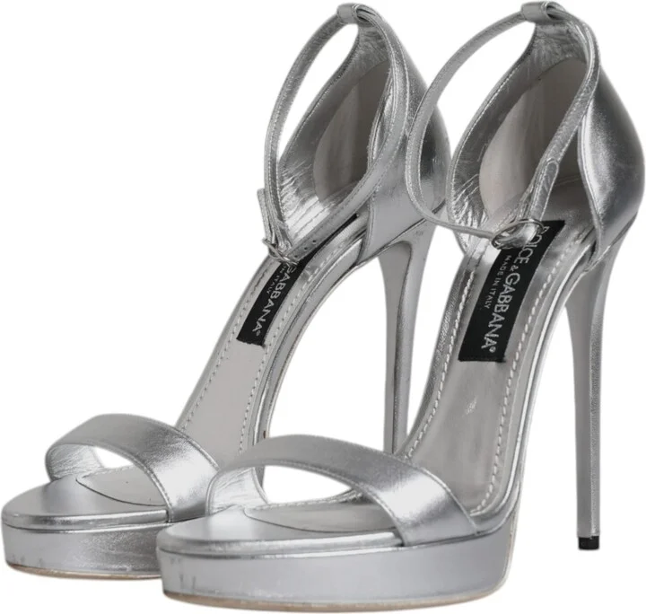 Silver Leather Platform Keira Sandals Women's Shoes (Pre-Owned) - Image 4