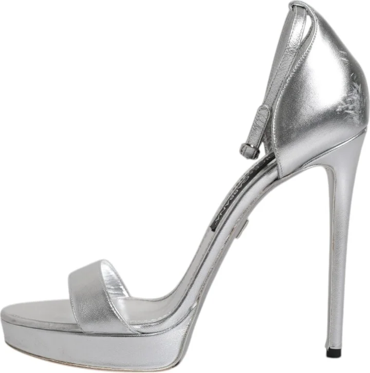 Silver Leather Platform Keira Sandals Women's Shoes (Pre-Owned) - Image 6