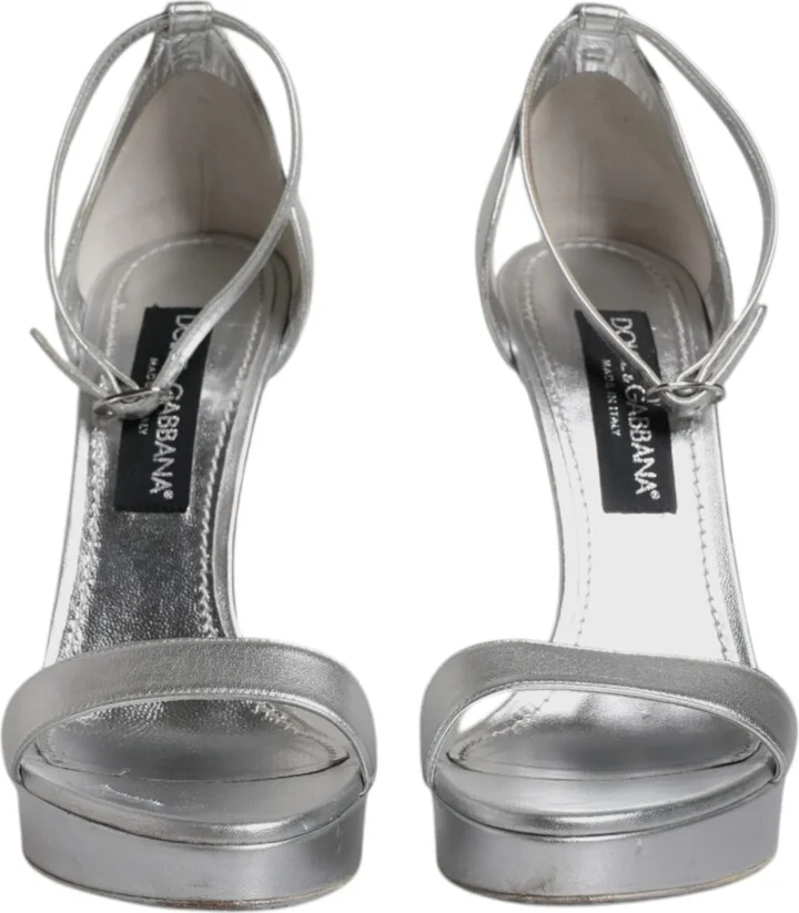 Silver Leather Platform Keira Sandals Women's Shoes (Pre-Owned) - Image 2