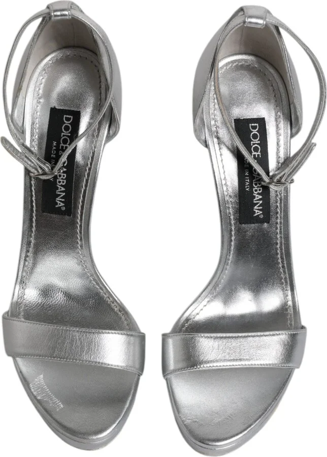 Silver Leather Platform Keira Sandals Women's Shoes (Pre-Owned) - Image 3