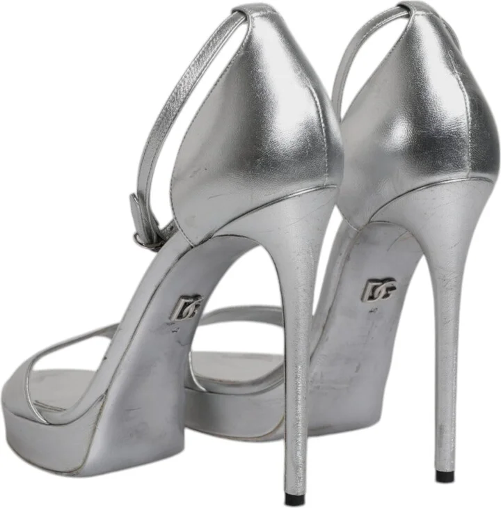 Silver Leather Platform Keira Sandals Women's Shoes (Pre-Owned) - Image 4