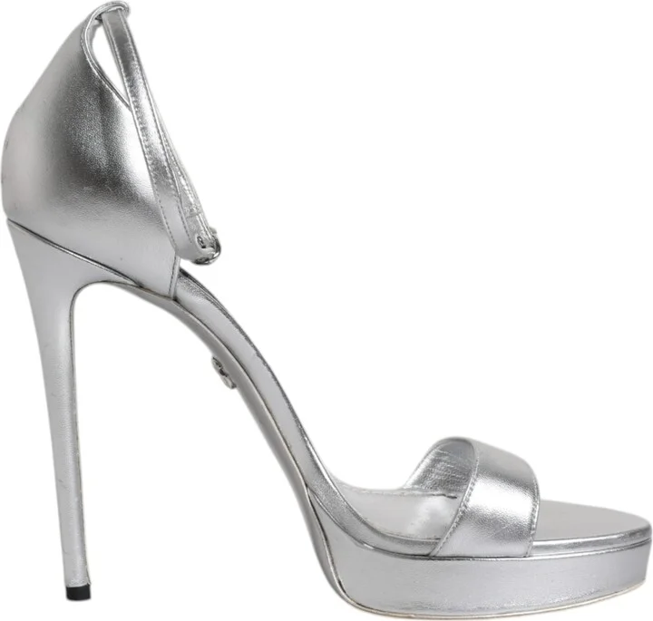 Silver Leather Platform Keira Sandals Women's Shoes (Pre-Owned)