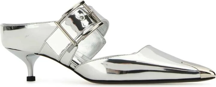 Silver Leather Punk Pumps - Image 2