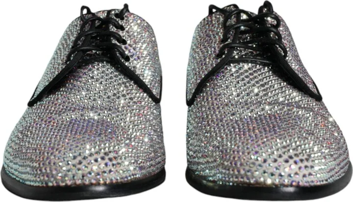 Silver Leather Rhinestones Derby Dress Men's Shoes (Pre-Owned) - Image 2