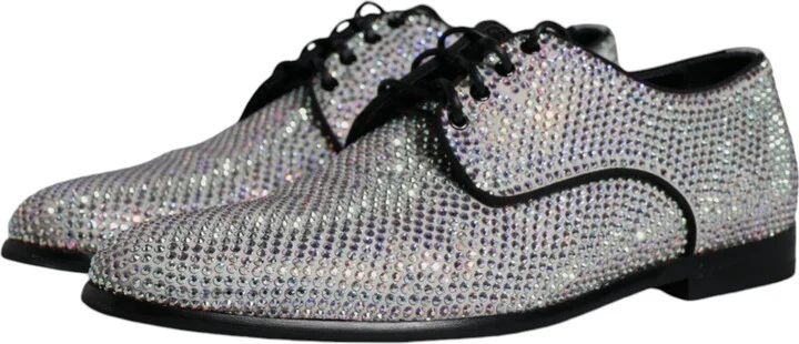 Silver Leather Rhinestones Derby Dress Men's Shoes (Pre-Owned) - Image 4
