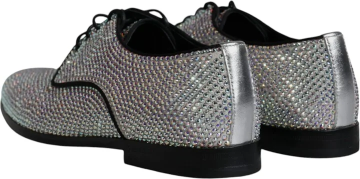 Silver Leather Rhinestones Derby Dress Men's Shoes (Pre-Owned) - Image 5
