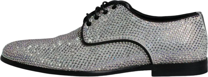 Silver Leather Rhinestones Derby Dress Men's Shoes (Pre-Owned) - Image 6