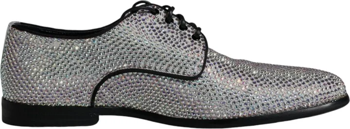 Silver Leather Rhinestones Derby Dress Men's Shoes (Pre-Owned)