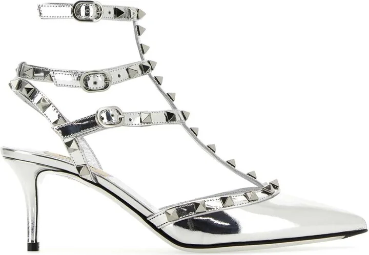 Silver Leather Rockstud Pumps