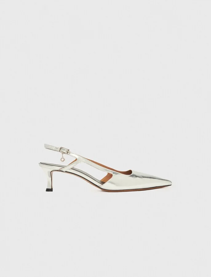 Silver leather strappy heels