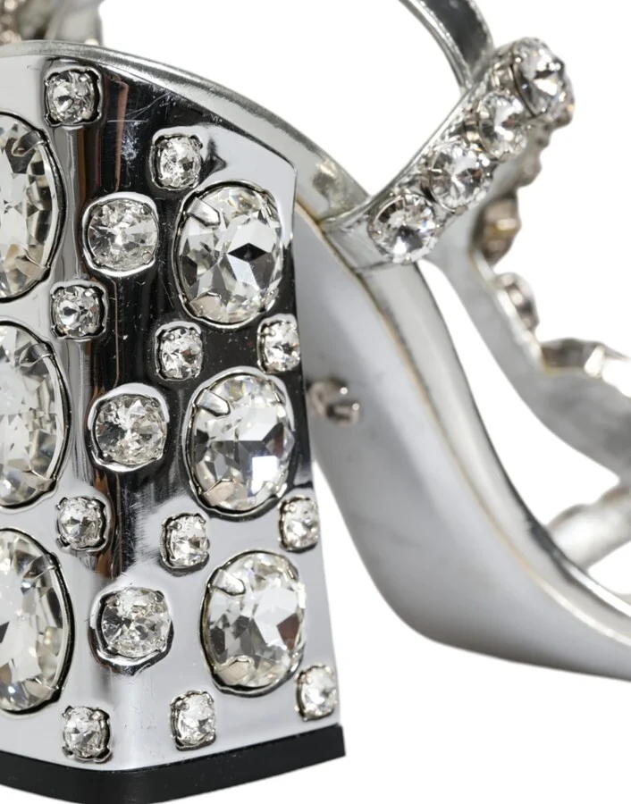 Silver Leather T-strap Crystal Sandals Women's Shoes (Pre-Owned) - Image 6