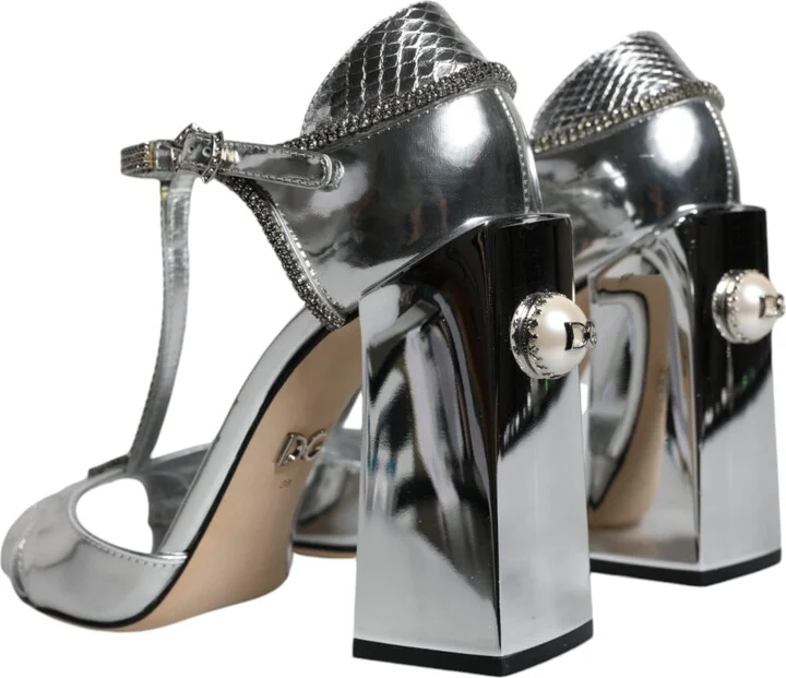 Silver Leather T-strap Heels Sandals Women's Shoes (Pre-Owned) - Image 4