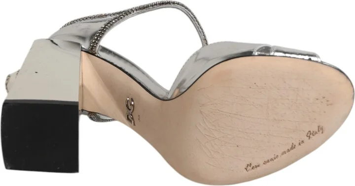 Silver Leather T-strap Heels Sandals Women's Shoes (Pre-Owned) - Image 6