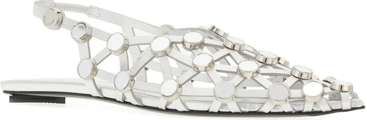 Silver Nappa Leather Grid Ballerinas - Image 2
