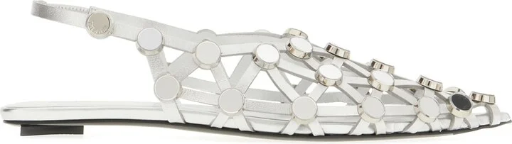 Silver Nappa Leather Grid Ballerinas