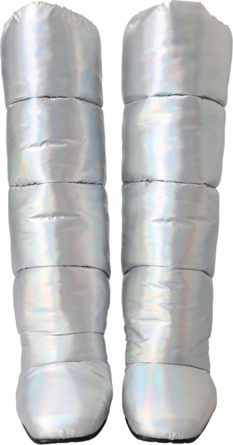 Silver Padded DG Logo Heels Boots Women's Shoes - Image 2