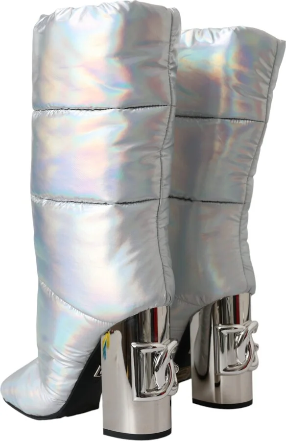 Silver Padded DG Logo Heels Boots Women's Shoes - Image 4
