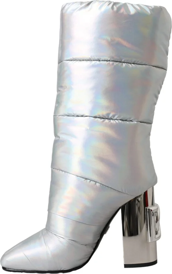 Silver Padded DG Logo Heels Boots Women's Shoes - Image 5