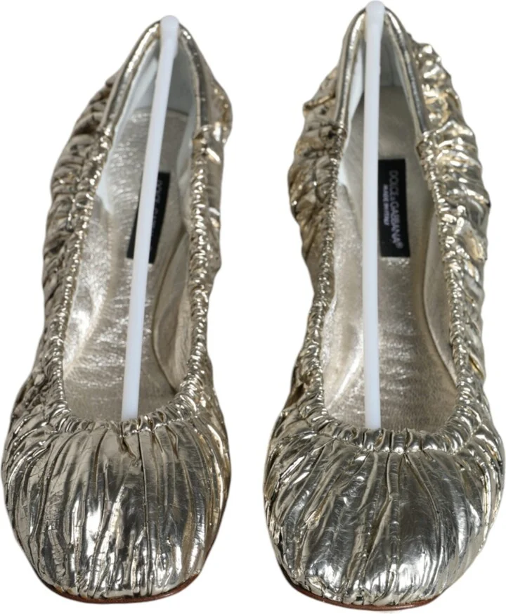 Silver Patent Leather Scrunch Ballet Flats Women's Shoes (Pre-Owned) - Image 2