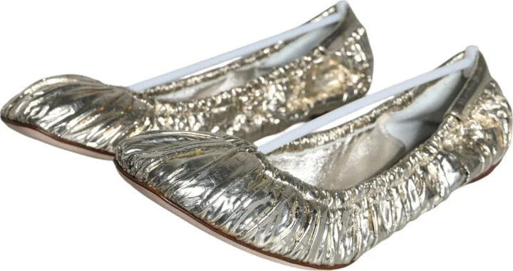 Silver Patent Leather Scrunch Ballet Flats Women's Shoes (Pre-Owned) - Image 3