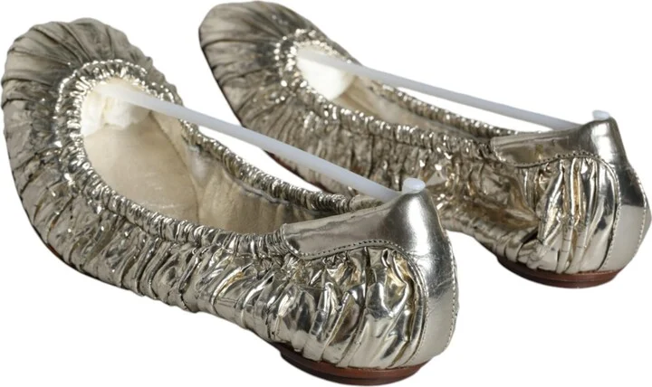 Silver Patent Leather Scrunch Ballet Flats Women's Shoes (Pre-Owned) - Image 4