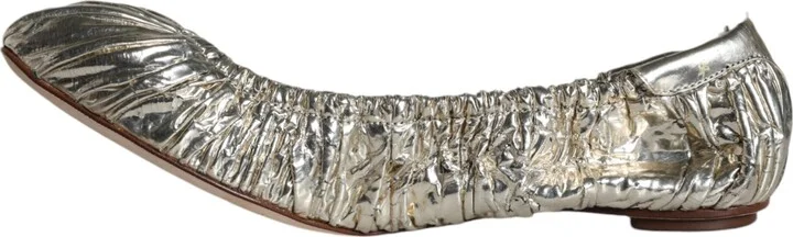 Silver Patent Leather Scrunch Ballet Flats Women's Shoes (Pre-Owned) - Image 5