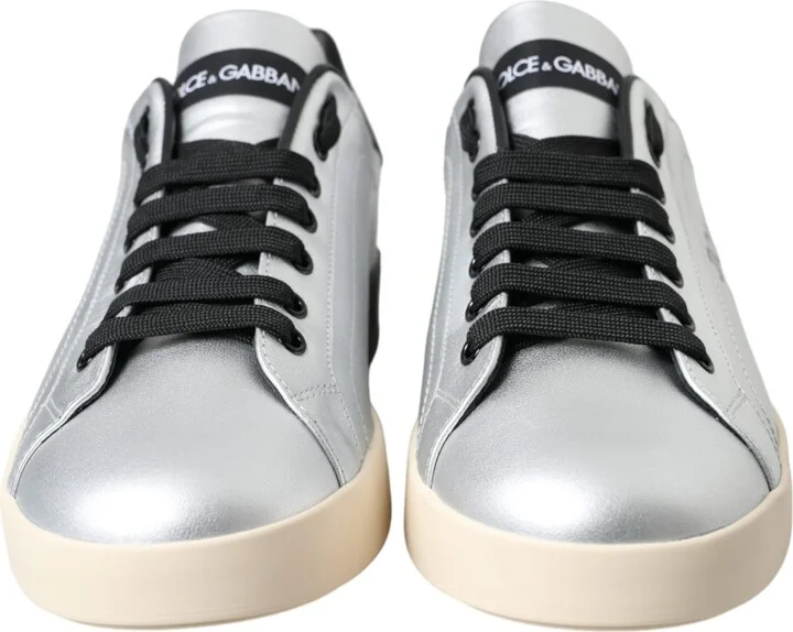 Silver Portofino Calf Leather Sneakers Men Men's Shoes - Image 2