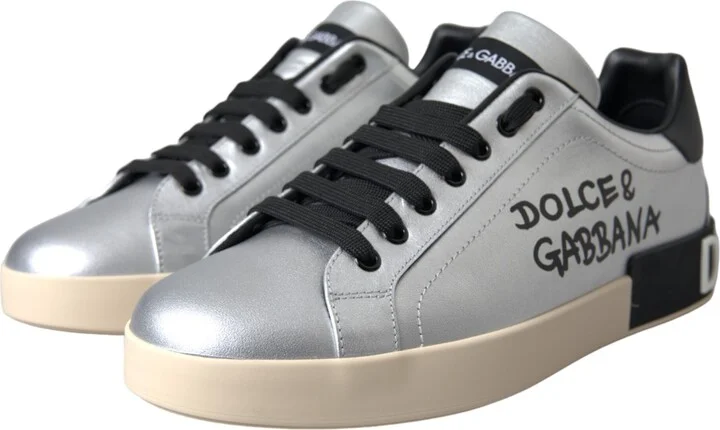 Silver Portofino Calf Leather Sneakers Men Men's Shoes - Image 3