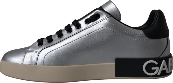 Silver Portofino Calf Leather Sneakers Men Men's Shoes - Image 6