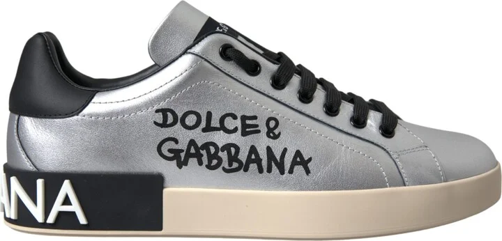 Silver Portofino Calf Leather Sneakers Men Men's Shoes