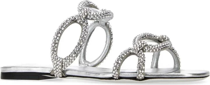 Silver Rhinestones Valentino Garavani Chain 1967 Slippers - Image 2