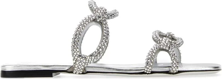 Silver Rhinestones Valentino Garavani Chain 1967 Slippers