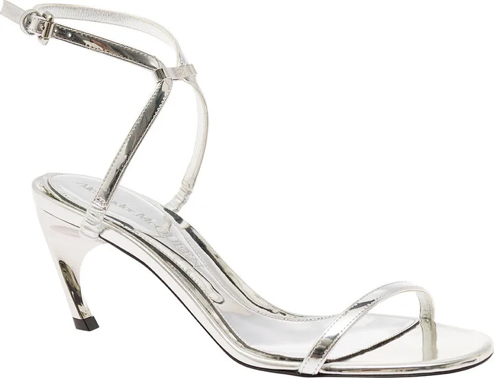 Silver Sandals With Armadillo Heel In Metallic Leather Woman - Image 2