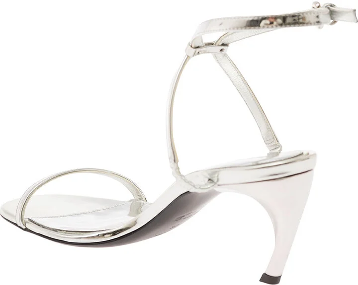 Silver Sandals With Armadillo Heel In Metallic Leather Woman - Image 3